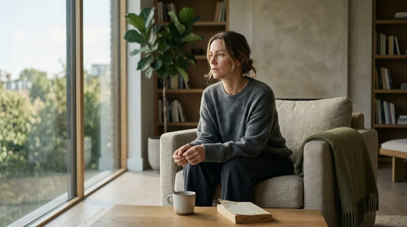 A quiet, reflective figure seated in soft natural light
